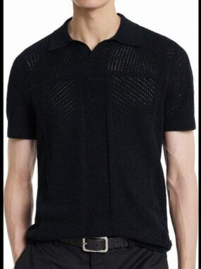 John Varvatos Black Polo Sweater in Large